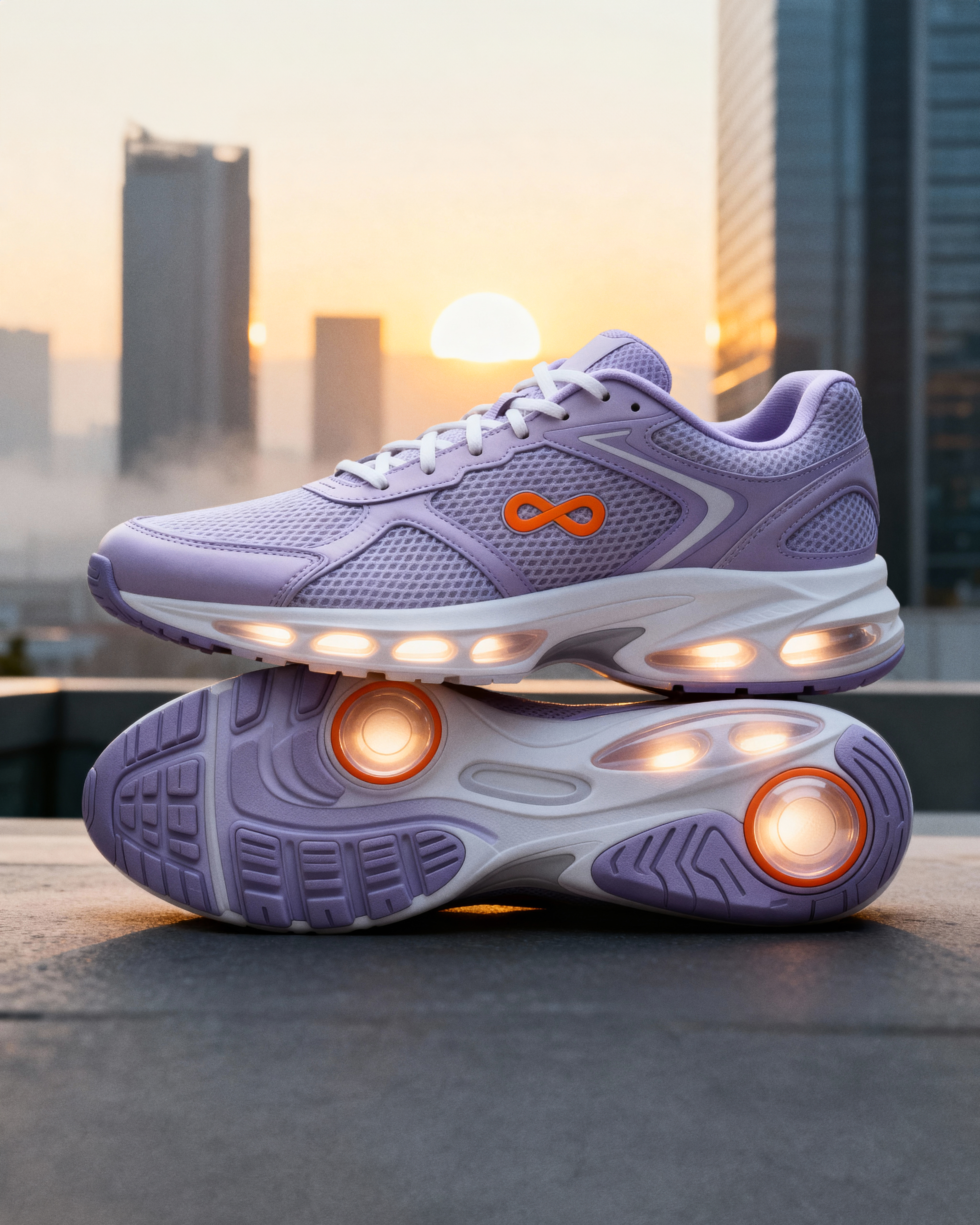 Loopers sneakers photographed at sunset, symbolizing movement and renewal.