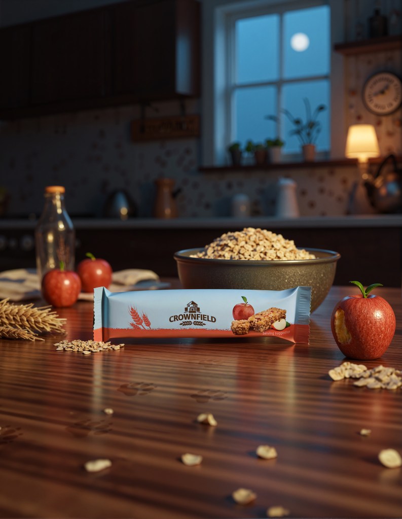 Conceptual still life of the Crownfield product within a stylized scene featuring a raccoon.