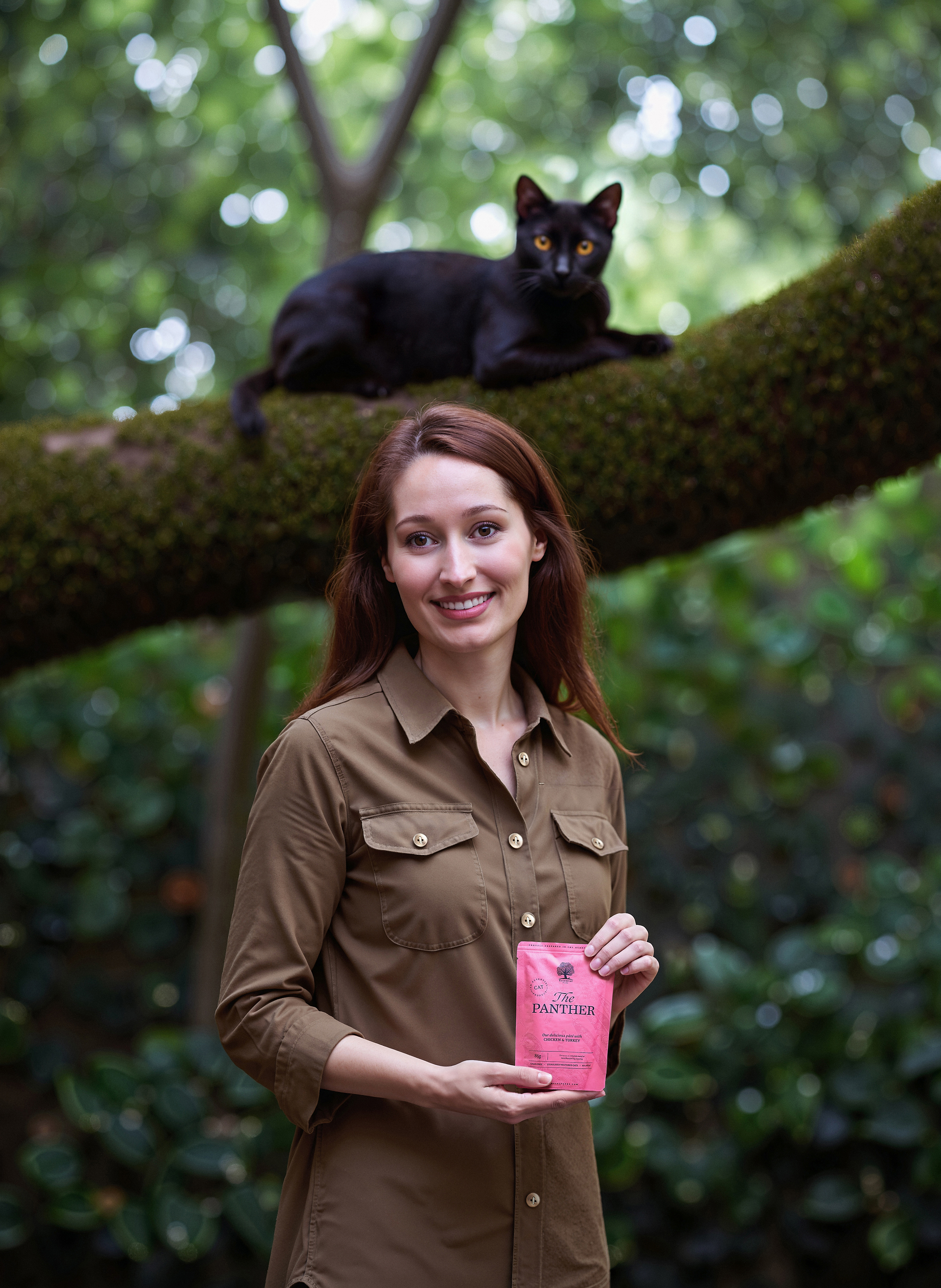 Conceptual image of The Panther product with a cat in a stylized environment.